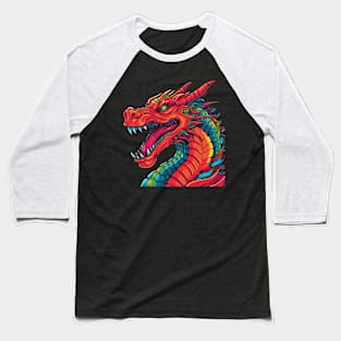 Red Dragon Head Neon Graffiti Baseball T-Shirt